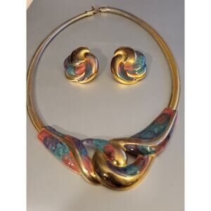 Vintage 1980s Choker Necklace and Earrings Necklace Jewelry Set